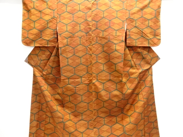 未使用品　亀甲に菱模様織出し手織り紬着物